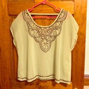 See-through olive green top, sequin design